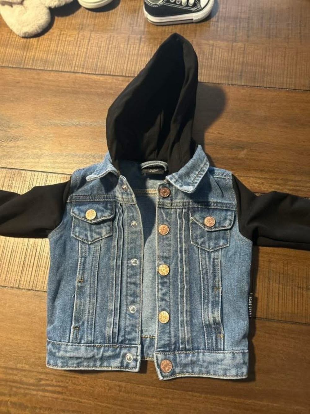 Little Bipsy Denim Jacket with Black Sleeves & Hood